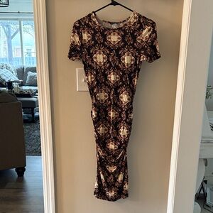 VENUS Black and Cream Baroque Midi Dress